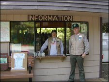 Working the information booth in the Ft. Stevens park campground.