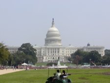 A view of the United States capitol building from near Washington monument.