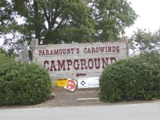The entry sign at the Paramount Carowinds RV park.
