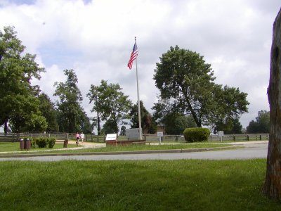 The entry to the historic site seen from the parking area.